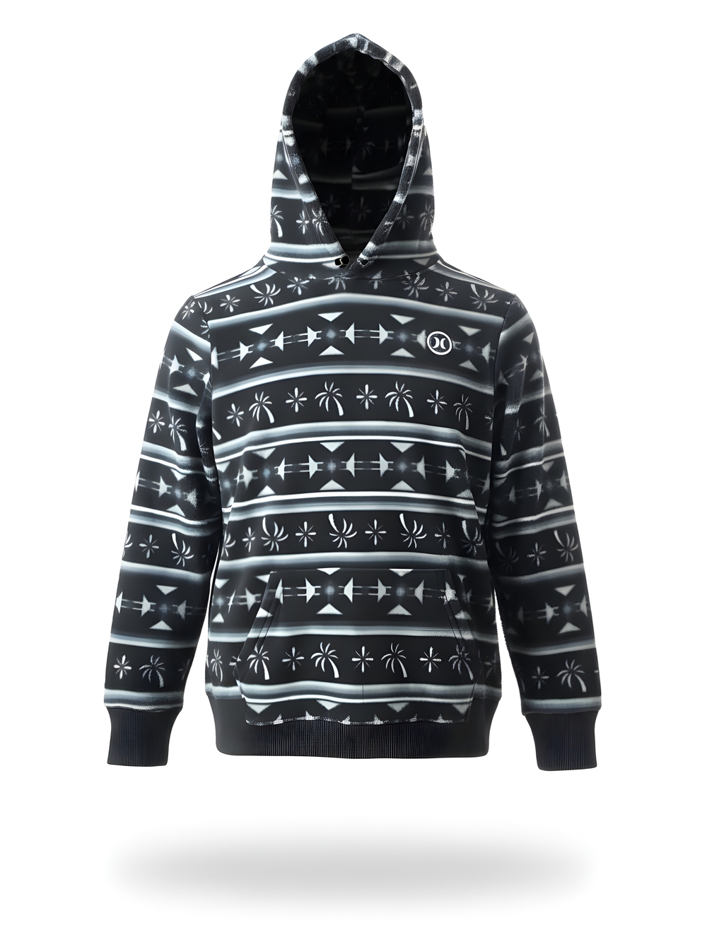 Hurley Black and Gray Graphic Fleece Hoodie